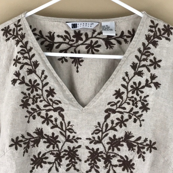 Carole Little linen embroidered blouse Sz XL - Picture 2 of 8